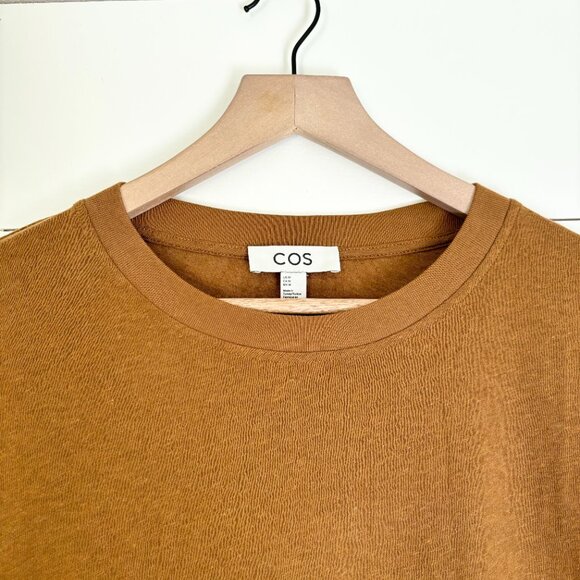 COS olive cotton/linen blend long t-shirt dress with slits on bottom - Picture 4 of 6